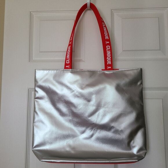 clinique silver metallic shopper tote bag - Picture 2 of 4
